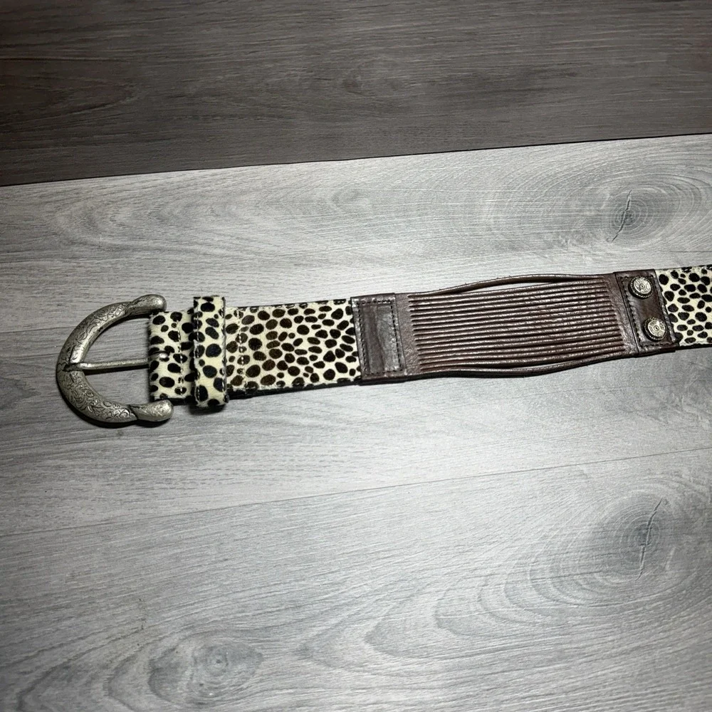 Doppia Italy Leopard Haircalf Leather Belt Western Buckle Sz 70/28